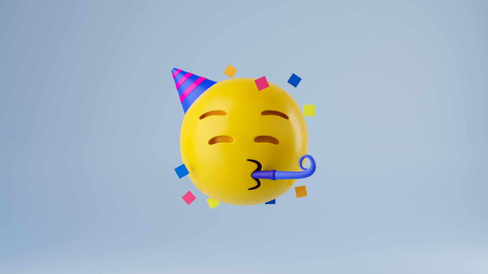 Celebrating emoji with party hat and horn