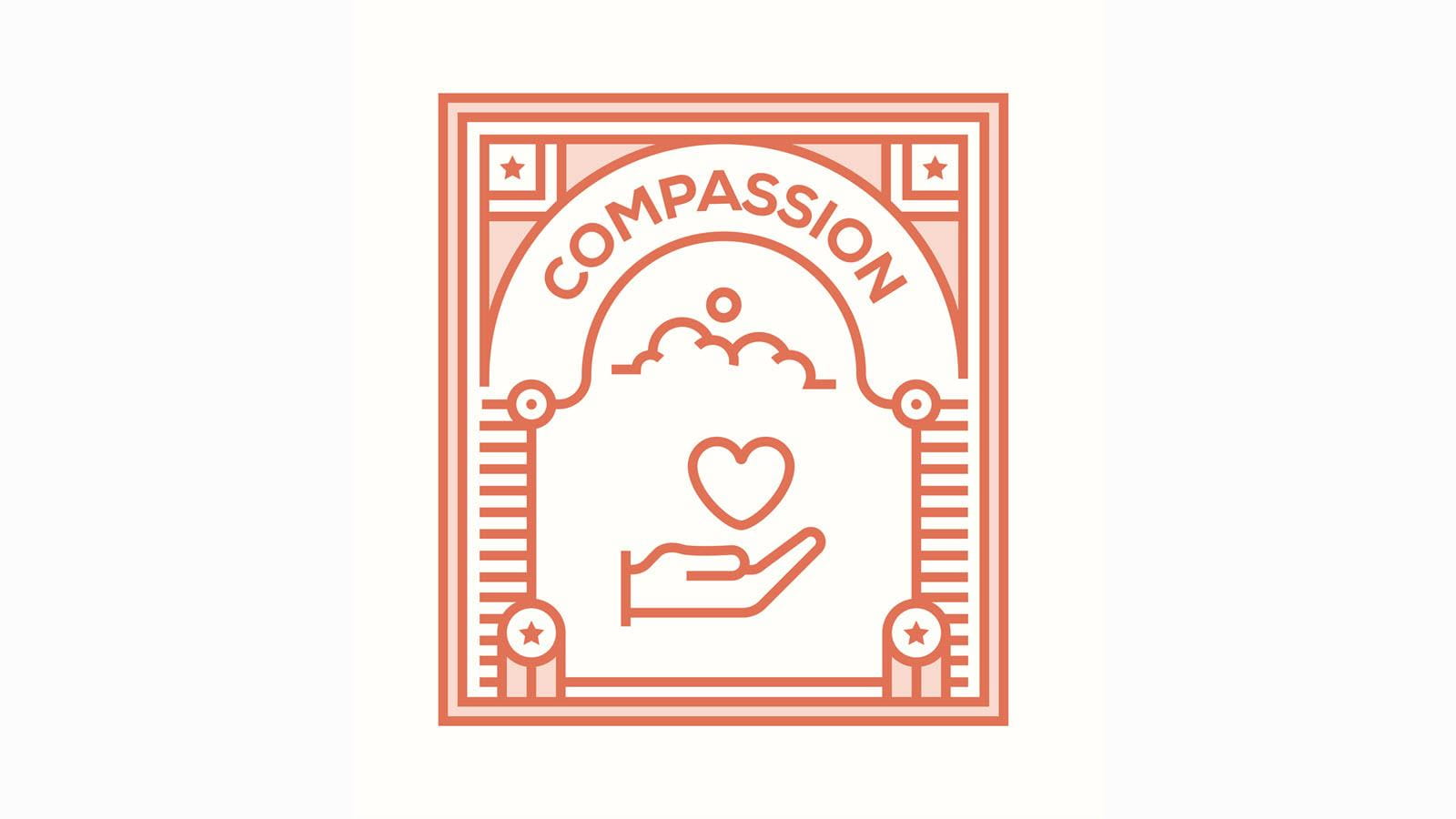 Illustration of compassion with a hand holding a heart