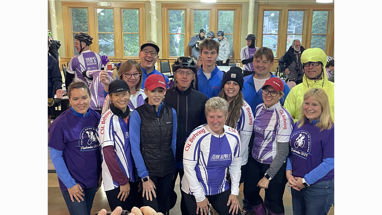 A group photo of Escape to the Cape Bike Trek participants, including Dee, an Alpha 1 patient