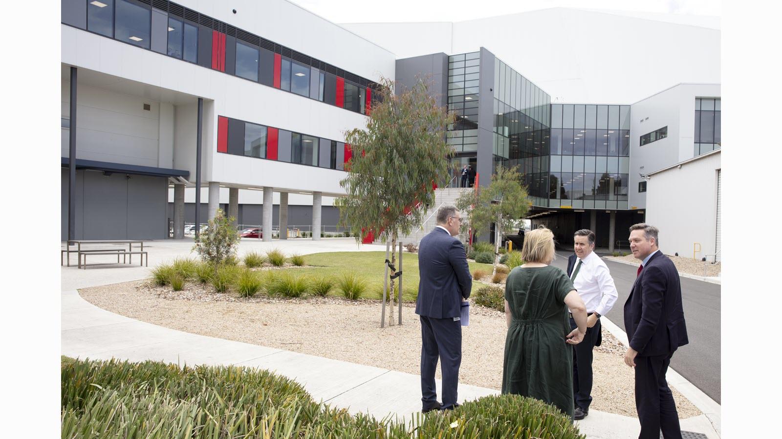Broadmeadows Manufacturing and Site Head, Andrew Hodder meets Australian Minister for Health and Aged Care, Mark Butler, outside the Broadmeadows facility.