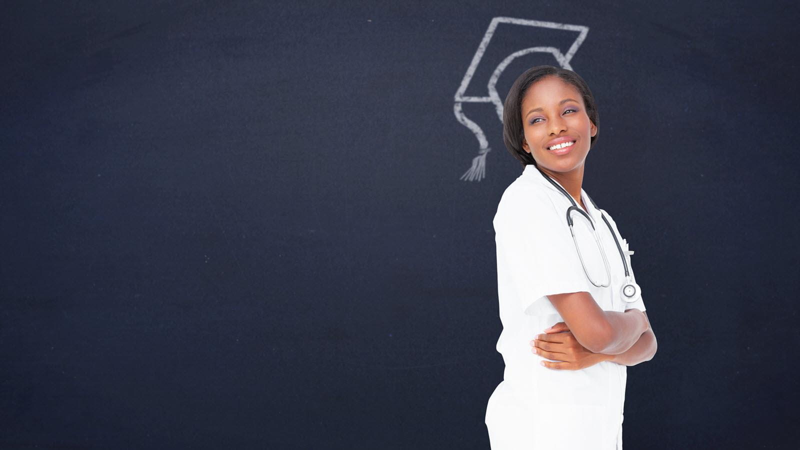 A photo illustration of a nurse graduating