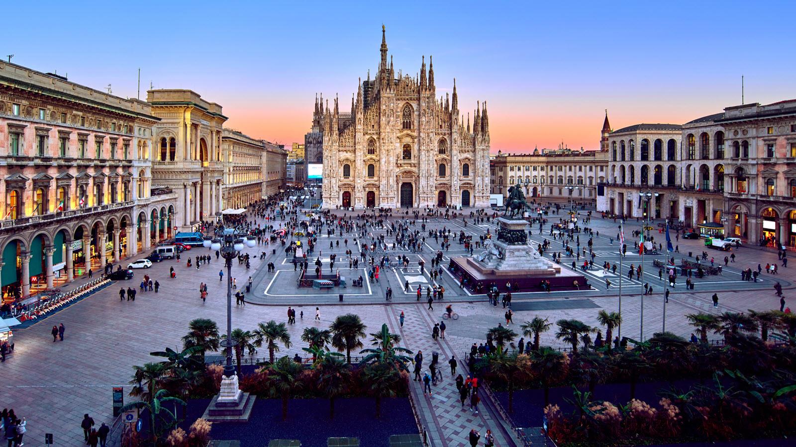 Cathedral and piazza in Milan, Italy