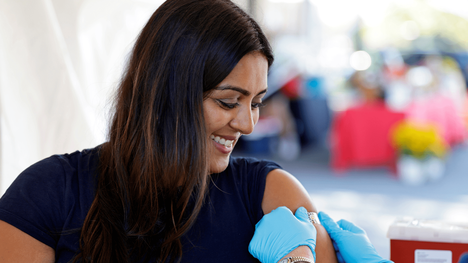 Radha Kadiwar receives a flu shot