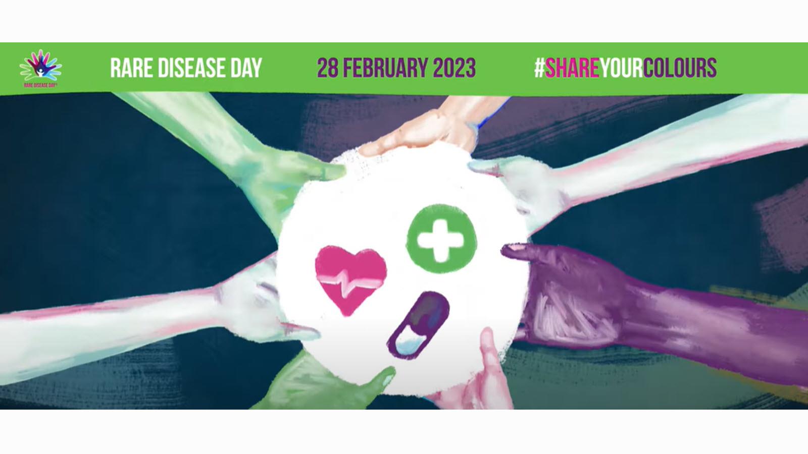Hands joining together to support Rare Disease Day 2023