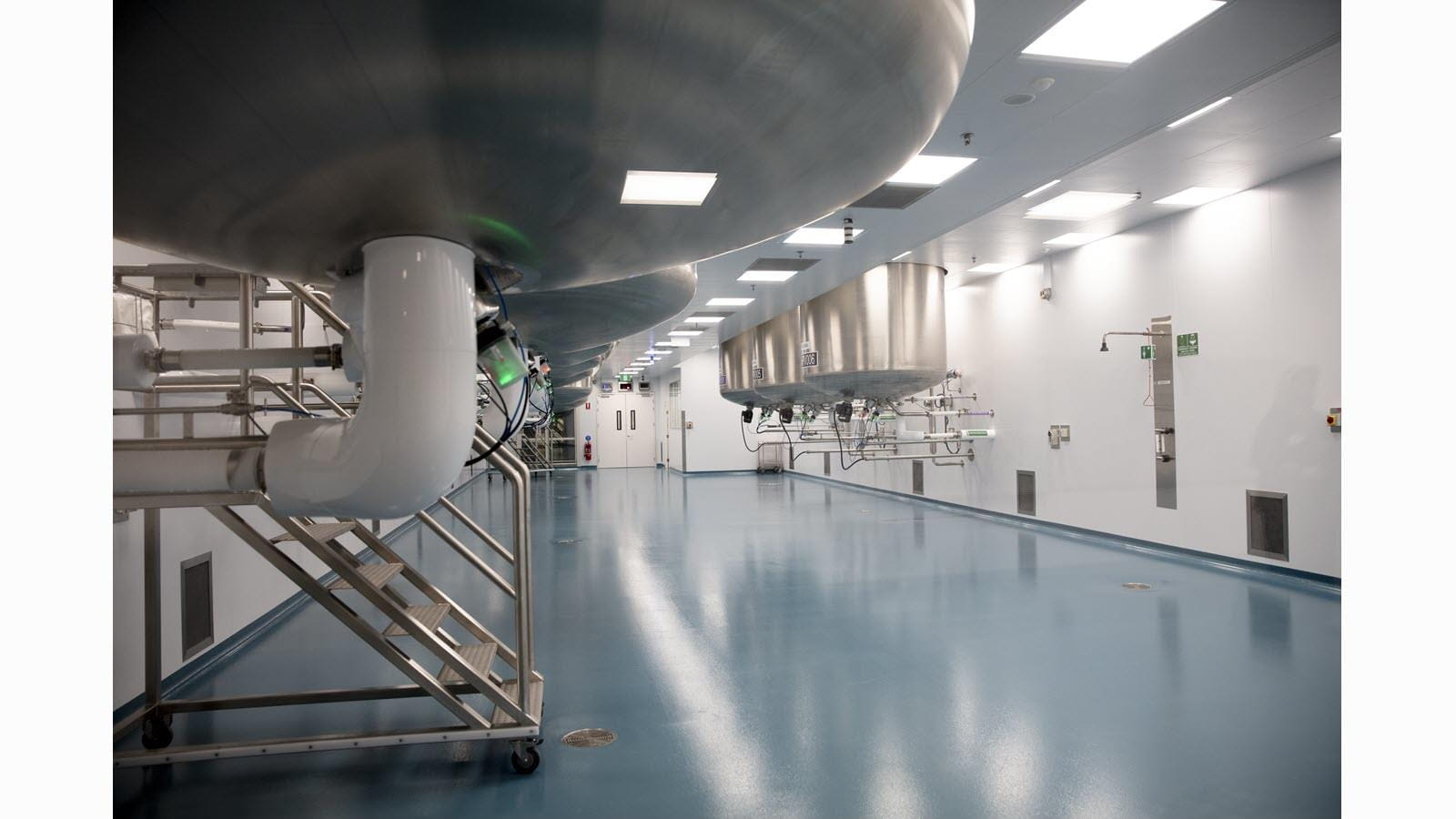 A view of some of the stainless steel tanks used to process nine million plasma equivalent liters per year