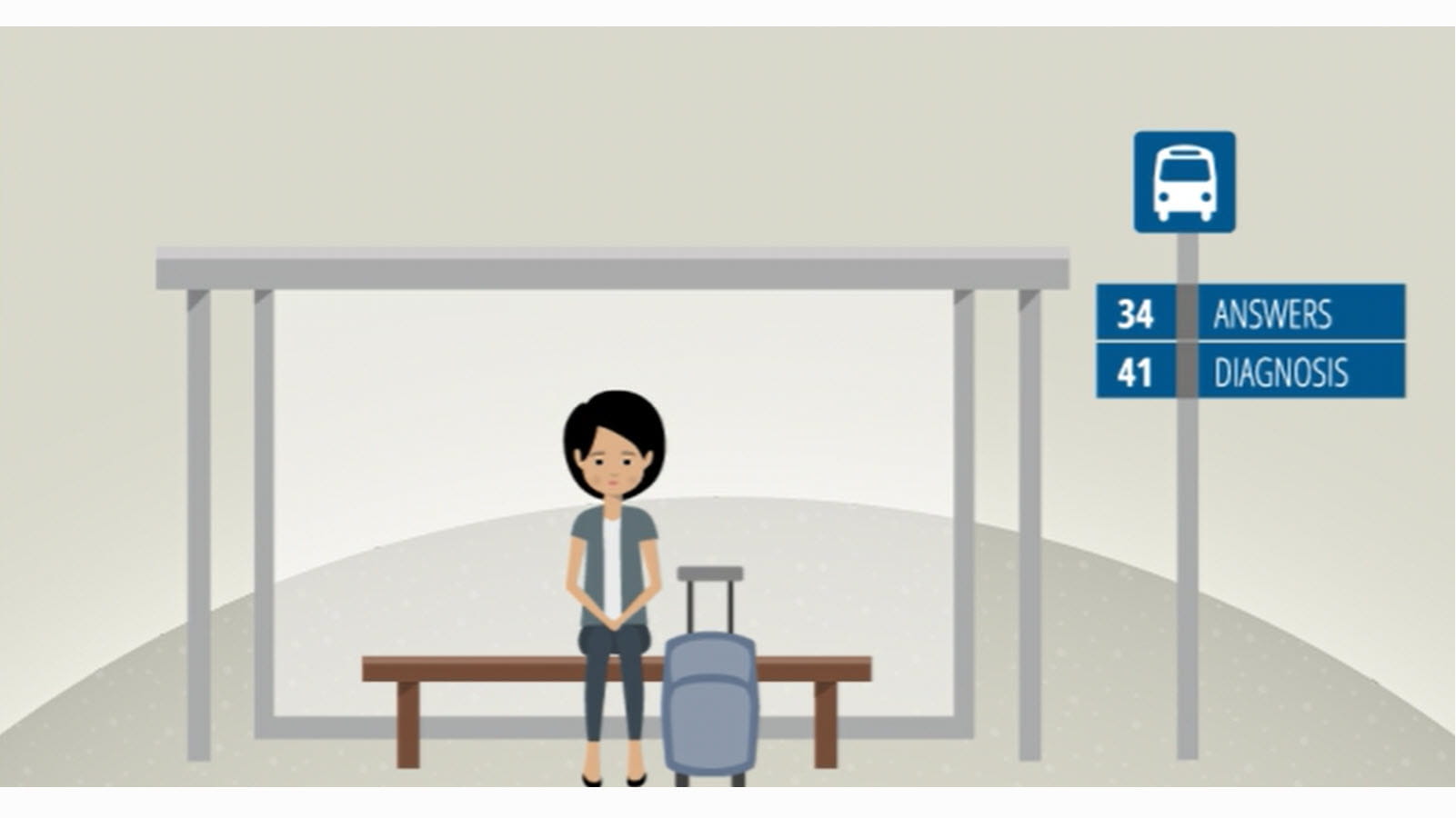 Illustration of a woman at a bus stop