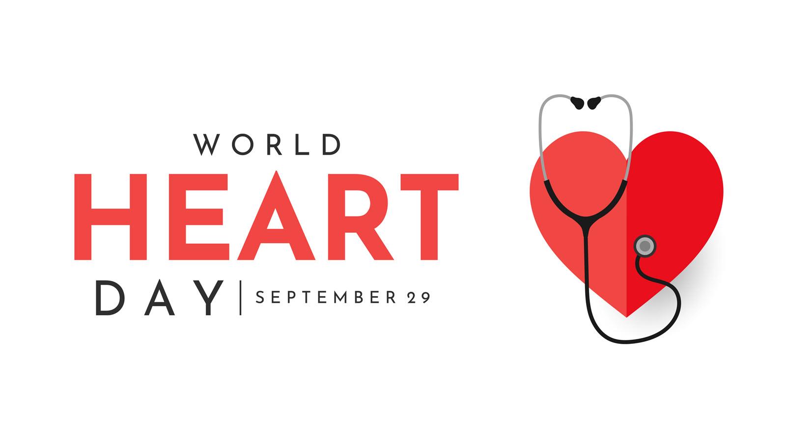 World Heart Day logo  with red heart and stethosocope
