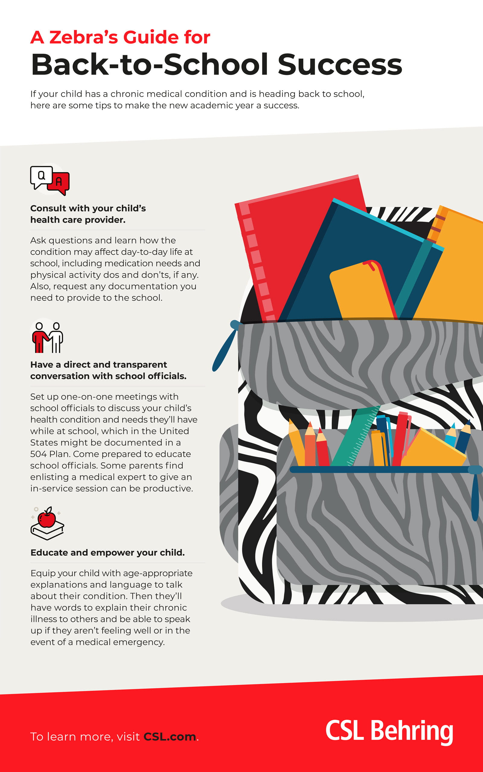 A Zebra Parent's Guide to Back to School Success, including recommendations to contact school officials and educate the school staff.