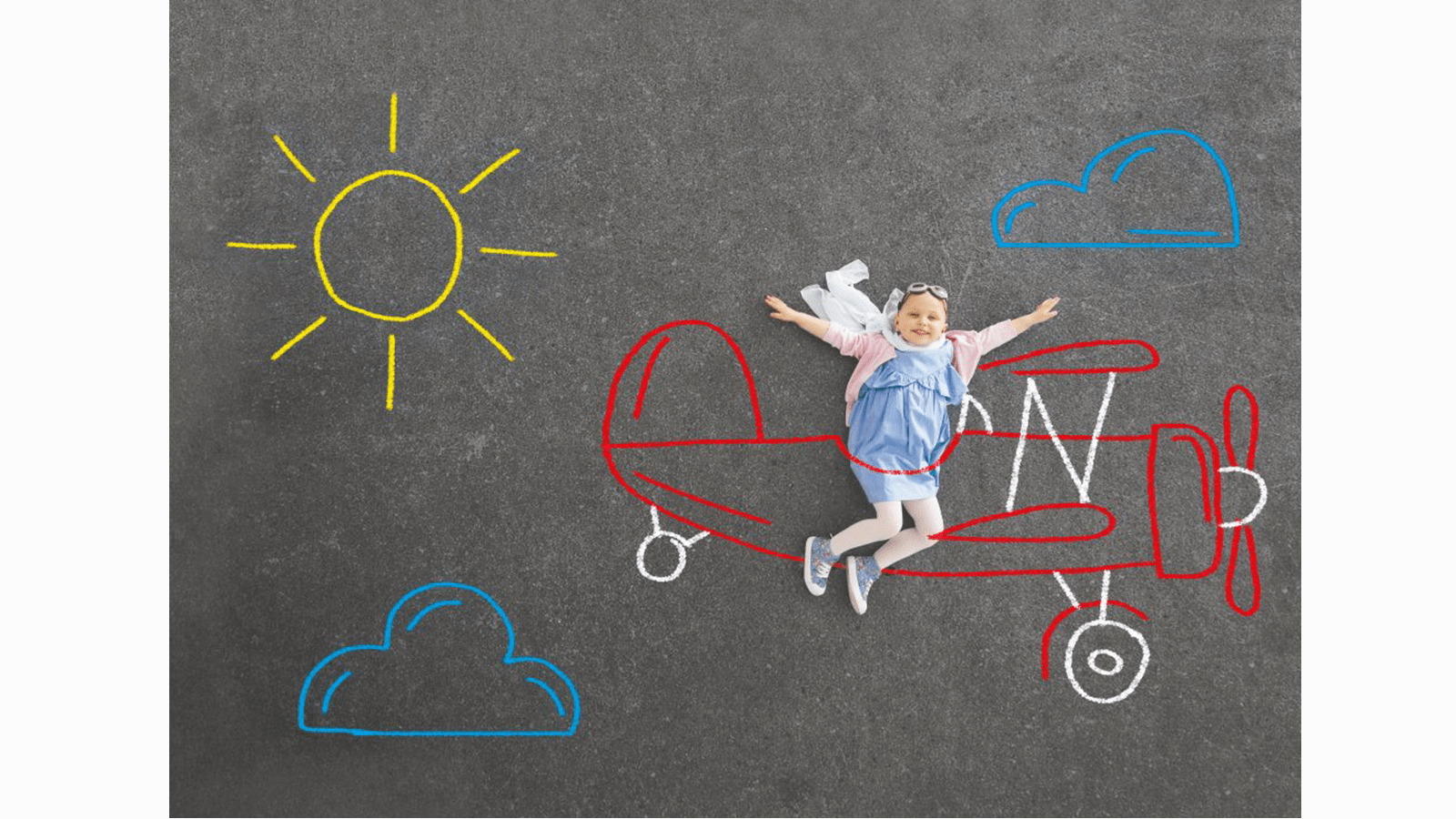 Photo of a child in an illustrated scene