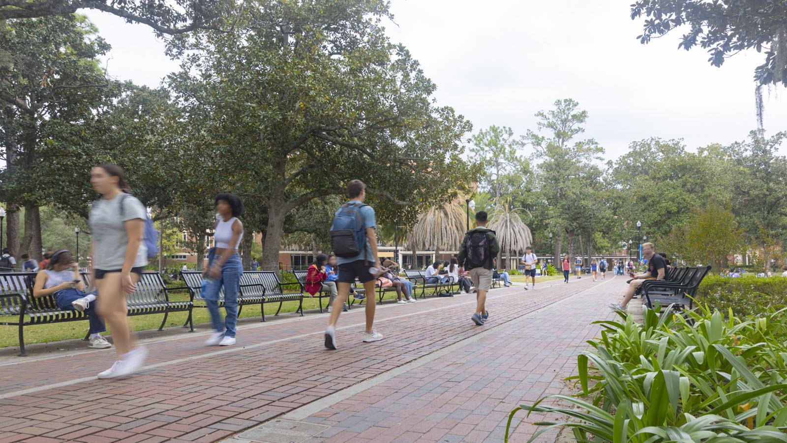 Students walk on campus.