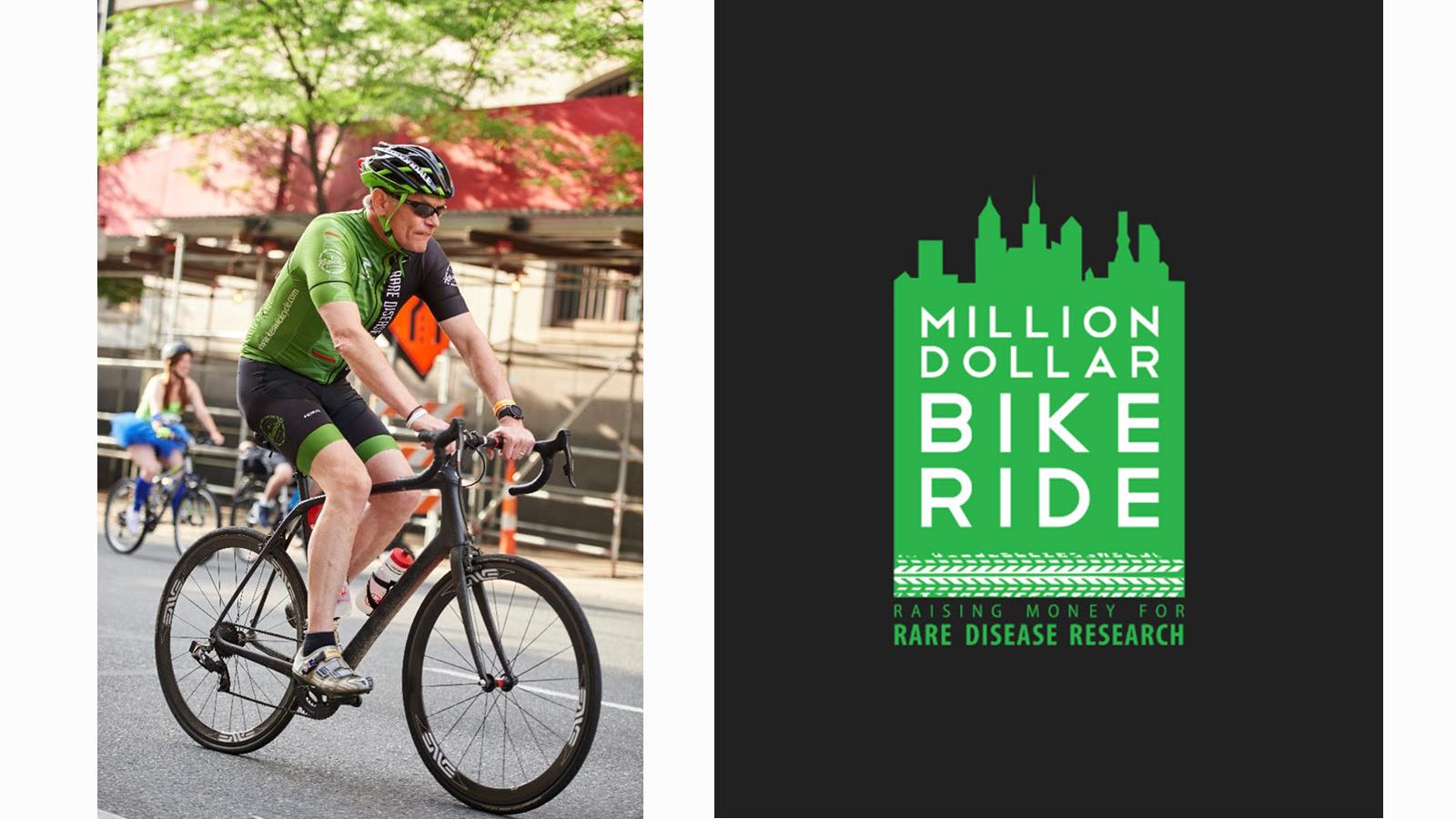 Dr. Jim Wilson and the logo for the Million Dollar Bike Ride