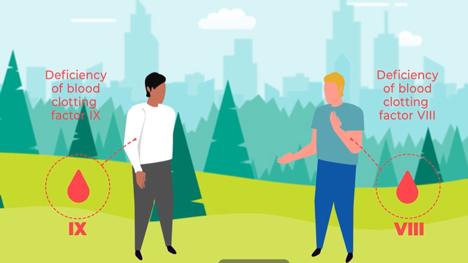 Illustration of two hemophilia patients who are deficient in coagulation factor