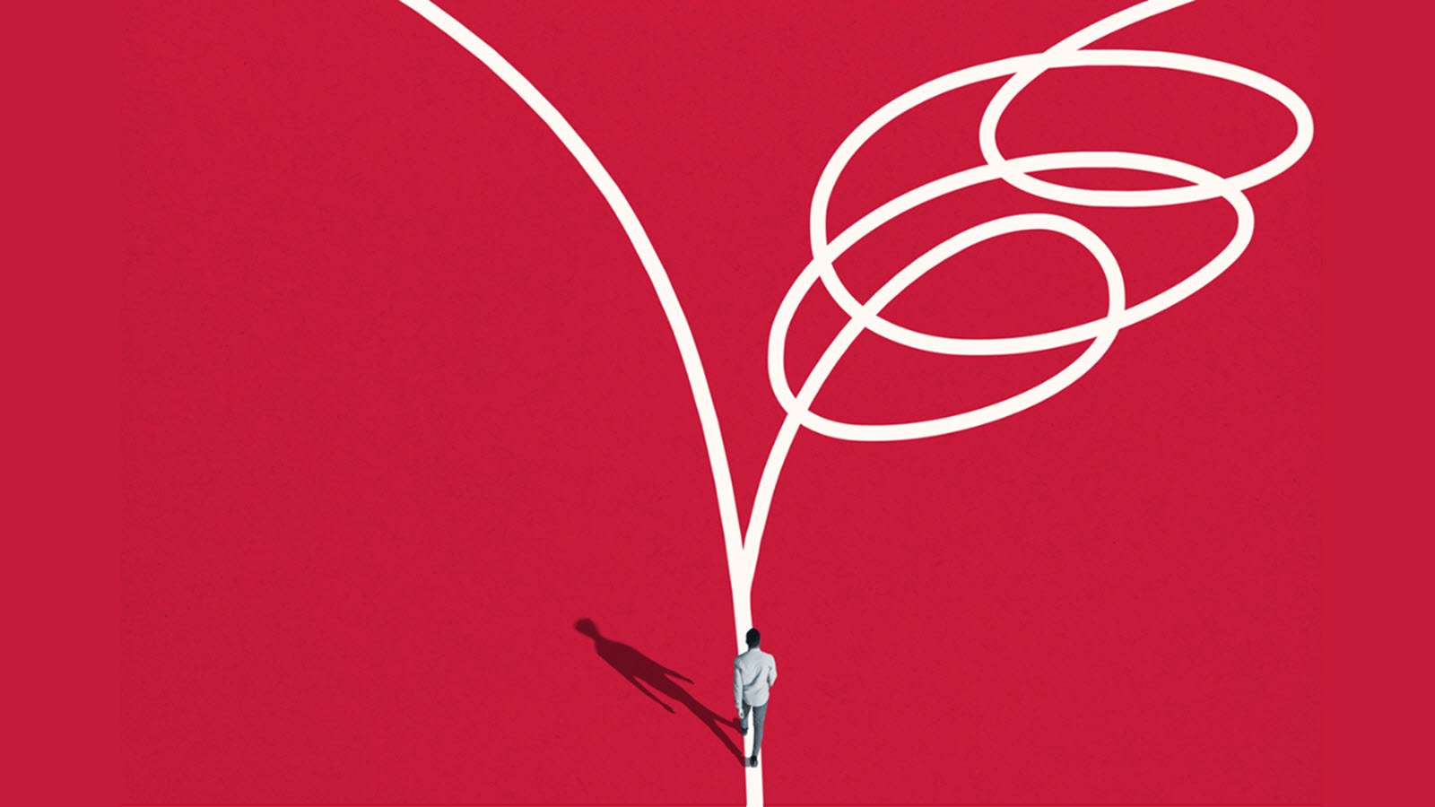 Illustration of someone choosing between a straight path and a swirling one