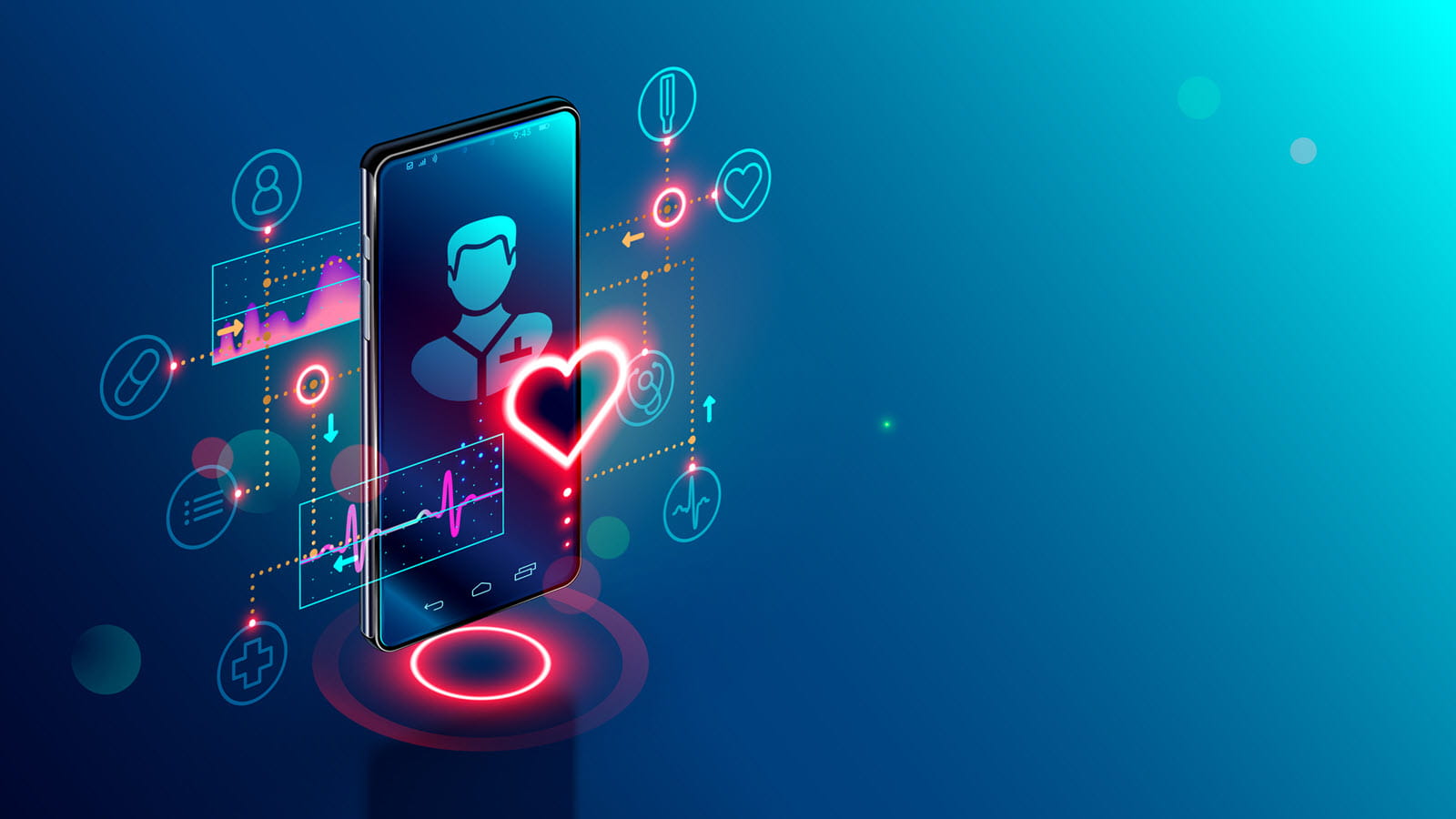 mobile phone with health icons