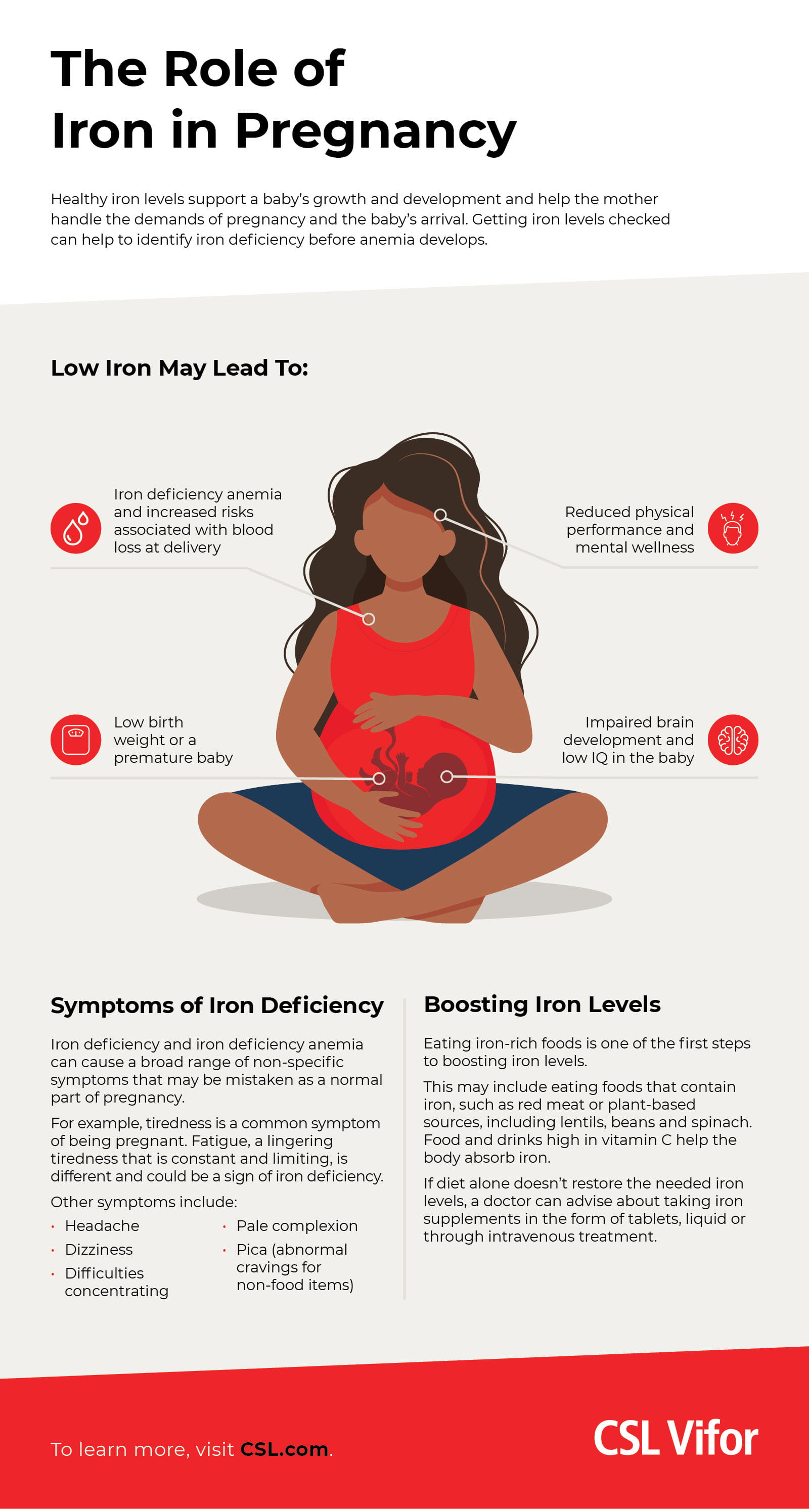 The Role of Iron In Pregnancy - infographic that details why iron levels are critical for a healthy mother and baby