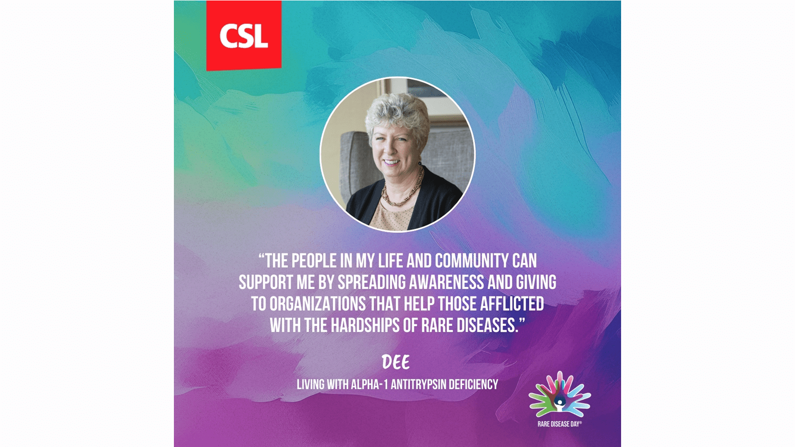 Dee, who is living with Alpha-1 Antitrypsin Deficiency, says people can support her by raising awareness about rare diseases.