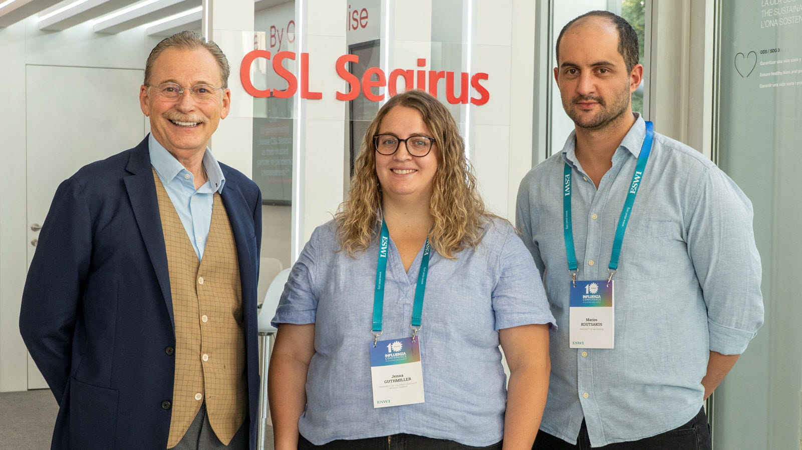 Dr Marios Koutsakos of the Doherty Institute recently received a research award from ESWI, an initiative supported by CSL Seqirus. He’s joined by CSL Seqirus Chief Health Officer Gregg Sylvester and last year’s recipient, Dr Jenna Guthmiller of the University of Colorado.