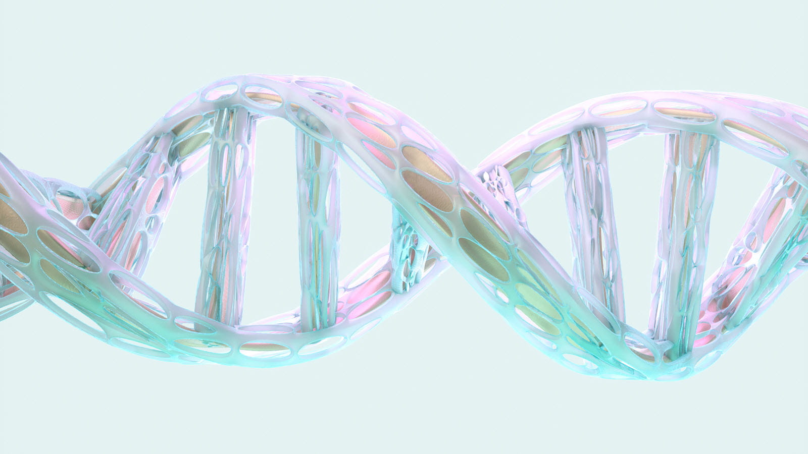 A horizontal DNA strand in pastel colors