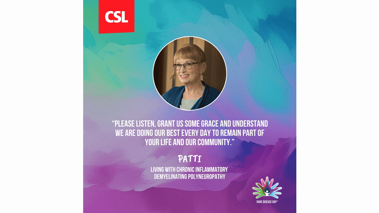 Patti, who is living with CIDP, says people can support her by understanding that patients are doing their best.