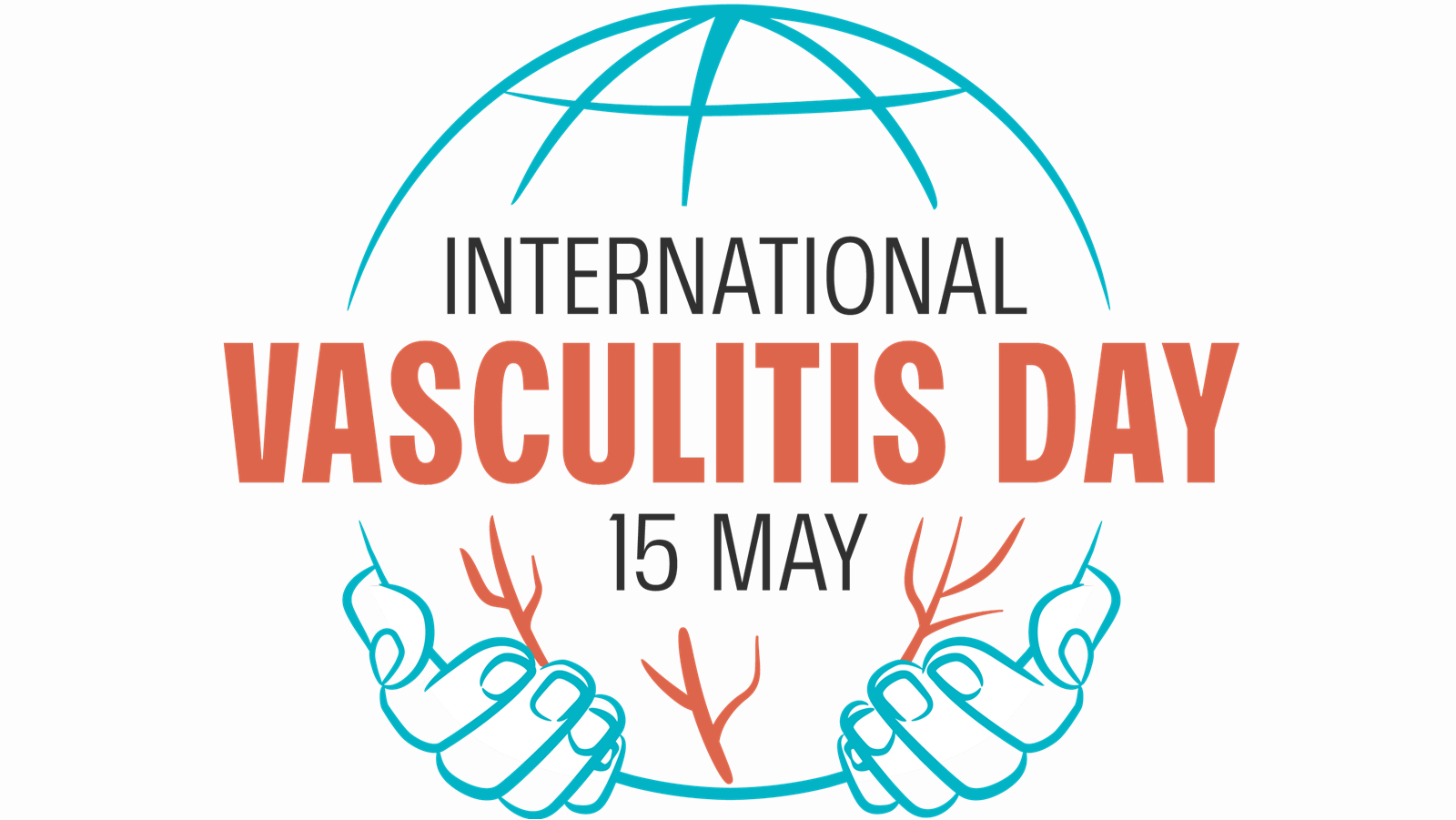 A globe with blood vessels being held by two hands - International Vasculitis Day is 15 May
