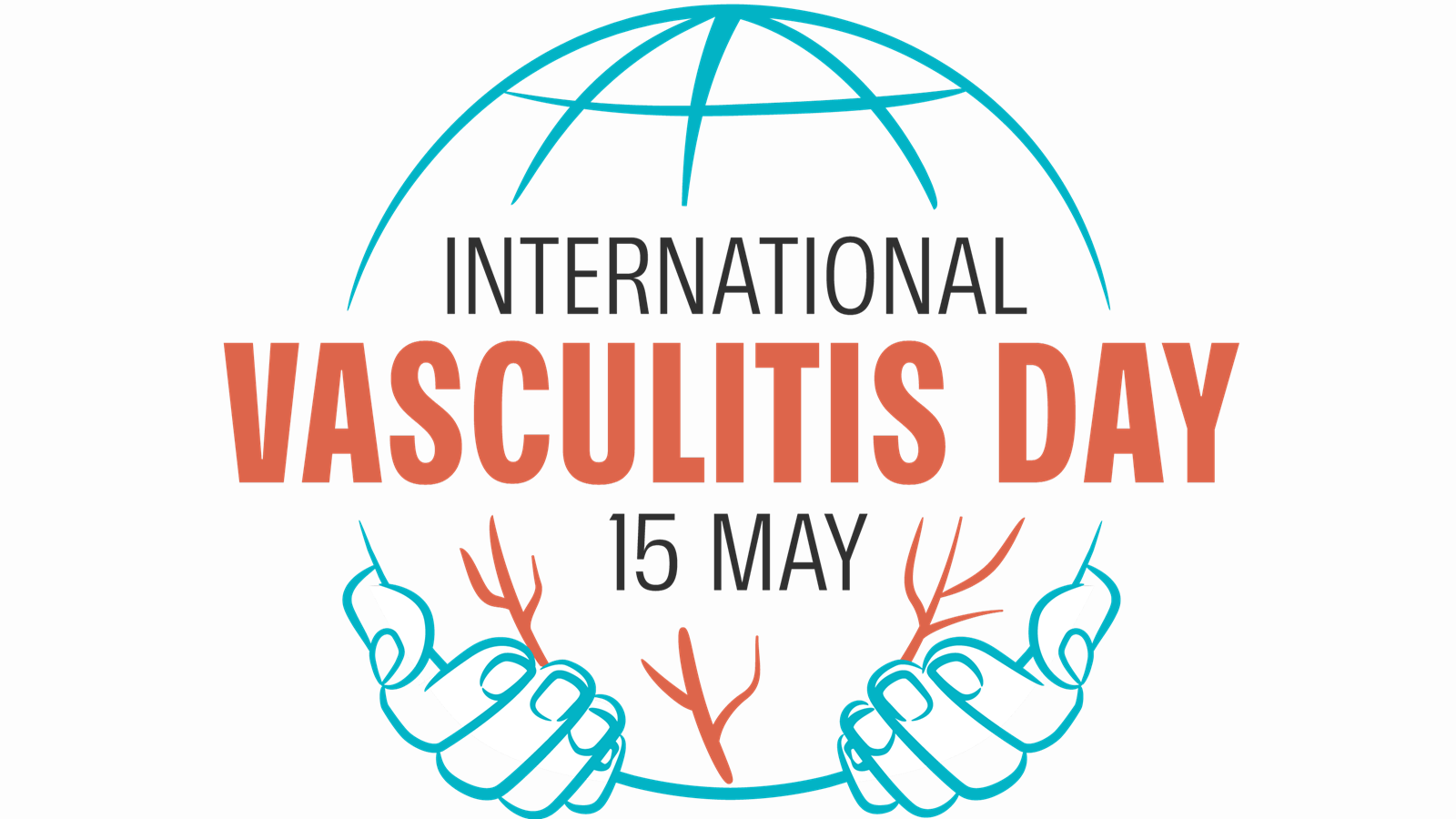 A globe with blood vessels being held by two hands - International Vasculitis Day is 15 May