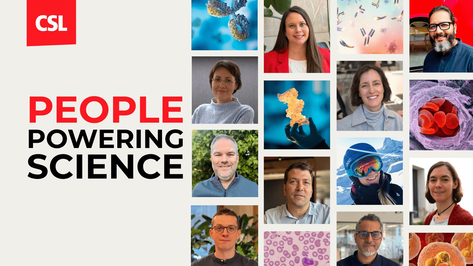 Collage image of CSL scientists and microscopic images for the series People Powering Science