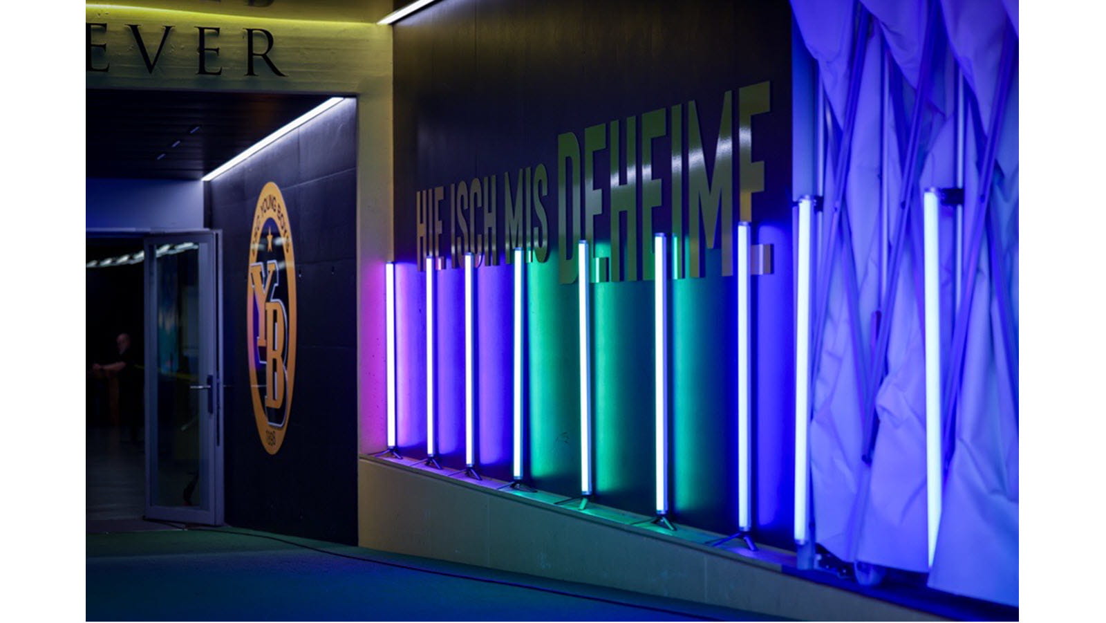 The interior of Wankdorf Stadium in Bern, Switzerland, is lit up for Rare Disease Day 2026.