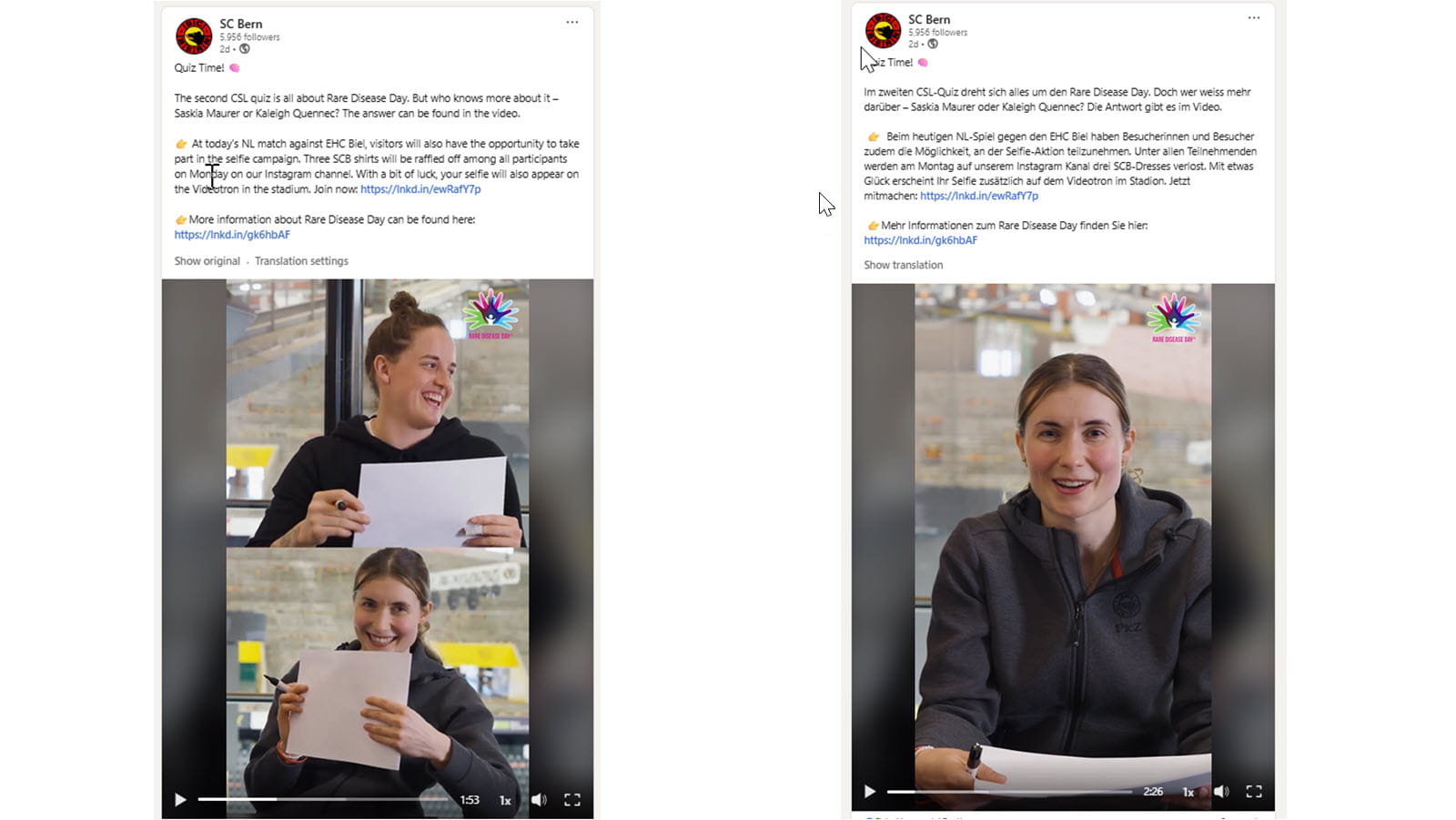 Ice hockey players in Bern, Switzerland, test their knowledge in a quiz about Rare Disease Day.