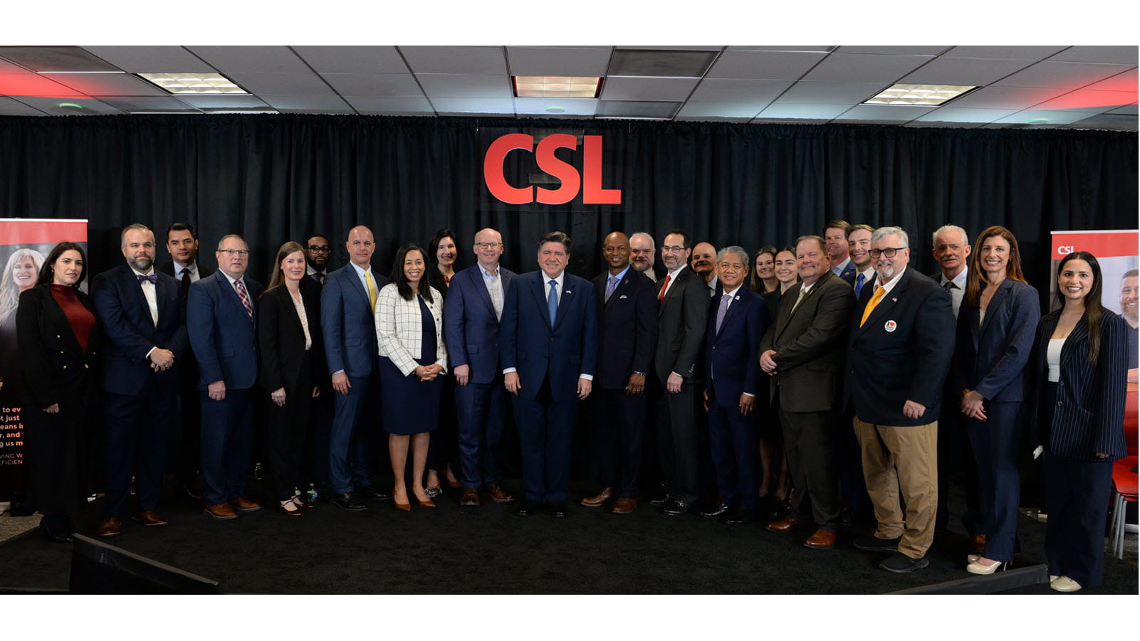 State and local officials join CSL leaders to announce the Kankakee expansion project.