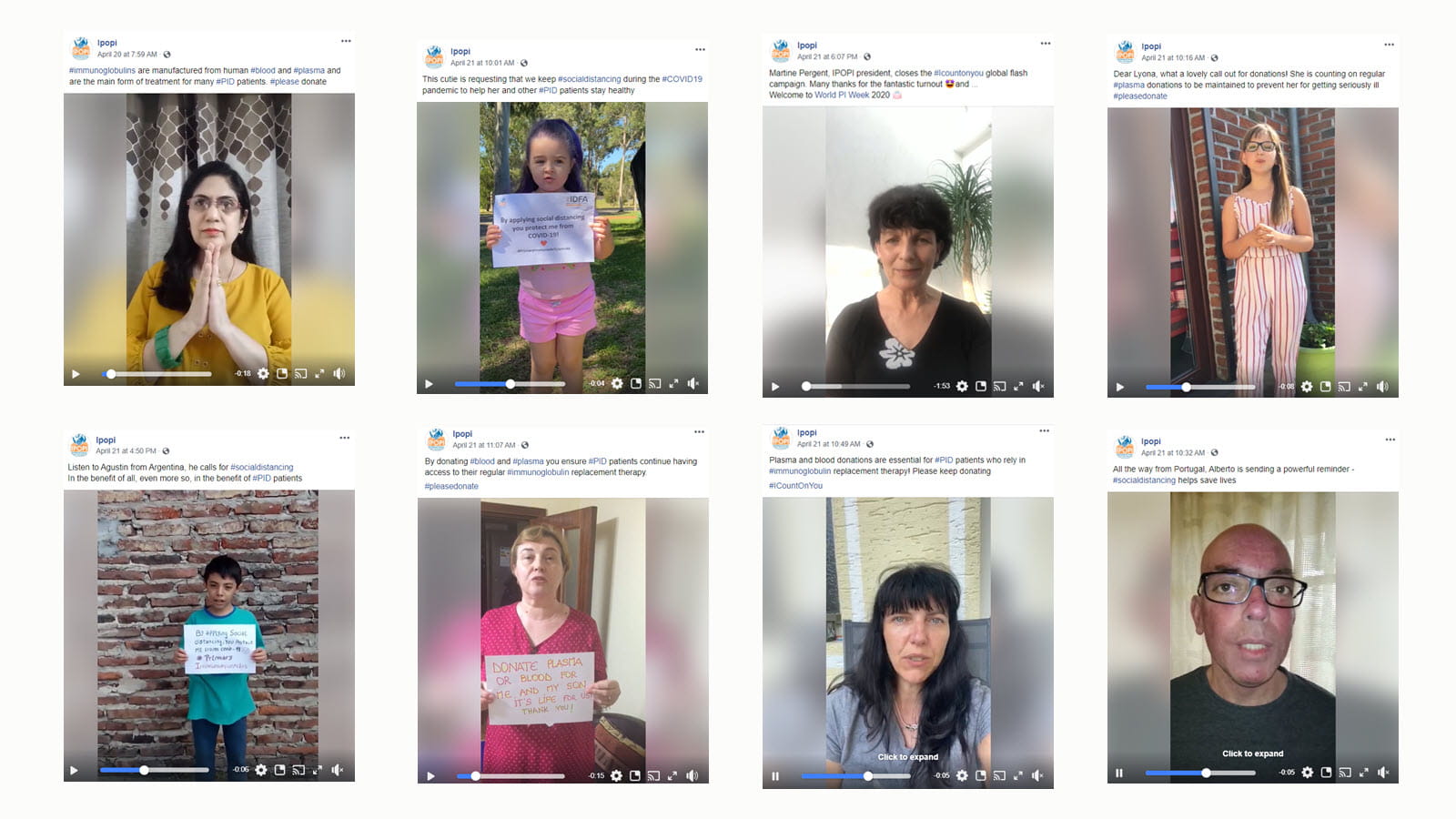 Selfie videos of PI patients in a mosaic