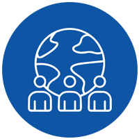 Icon Graphic - shilouettes of 3 people in front of a globe