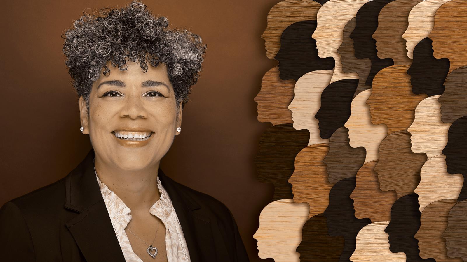 Photo of Kenia Rincon alongside silhouettes of different shades